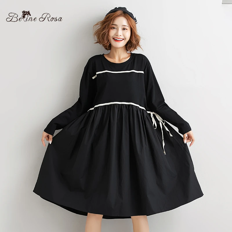 

BelineRosa Casual A-Linen Autumn Black Dresses Simple Ladies Casual Plus Size Dress for Women XE000109