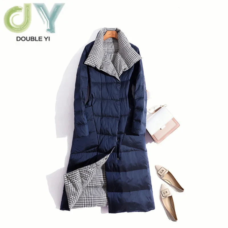 

Women Long Jacket Double Sided Down Coat Winter Turtleneck White Duck Down Coat Double Breasted Warm Padded Parkas Snow coat