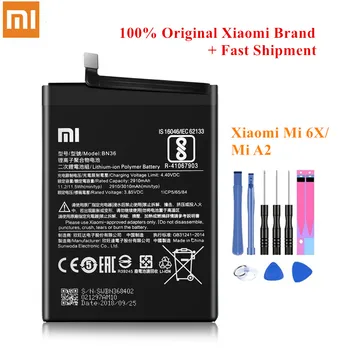

100% Original Battery BN36 For Xiaomi Mi 6X/ Mi A2 2910/3010mAh M1804D2SG M1804D2SI Genuine Mobile Phone Akku with Free Tools