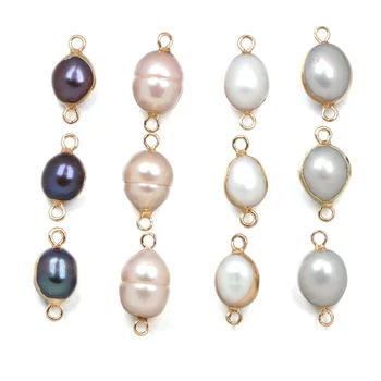 

Natural Freshwater Pearl Pendant Elliptical shape Double hole connector Pendants for Jewelry Making DIY Necklaces Accessories