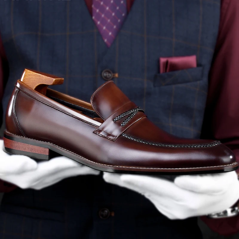 Man Tan Shoes Мужские повседневные Лоферы ручной работы из высококачественной натуральной кожи с острым носком без застежки; удобные мужские модельные туфли в деловом стиле; HKN130 - Цвет: Man Tan Shoes