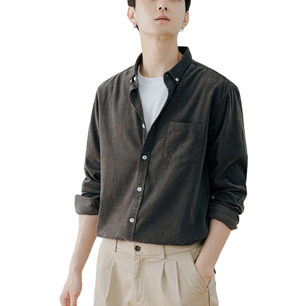 

Men Corduroy Shirt Men Simple Design Solid Colors Long Sleeve Shirts Men Korean Fashion Cotton Shirt Soft and Comfort