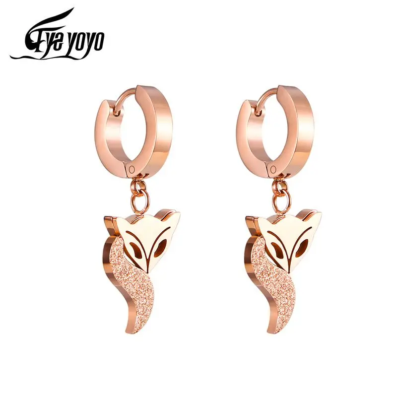 EyeYoYo серьги-кольца из розового золота лисы женские ювелирные изделия нержавеющей