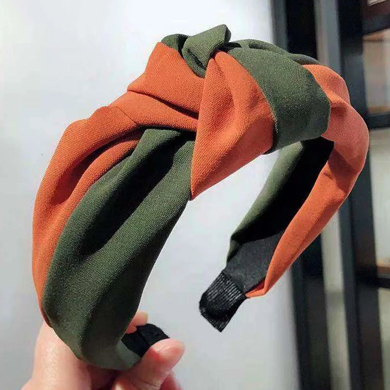 Brick red Green Корейский головной убор для женщин, повязки для волос, для девушек, милое узловатое украшение ободок для волос, обруч для волос, модные аксессуары для волос - Цвет: Brick red Green