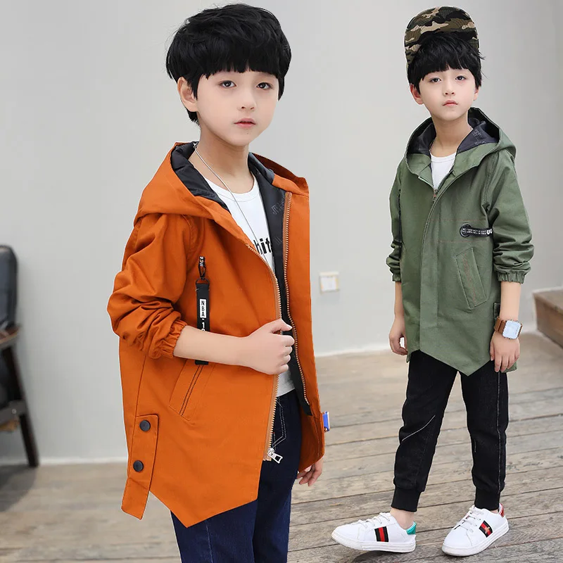 

2019 Spring New Style Korean-style BOY'S Childrenswear Children Big Boy Hooded Webbing Zipper Trench Coat