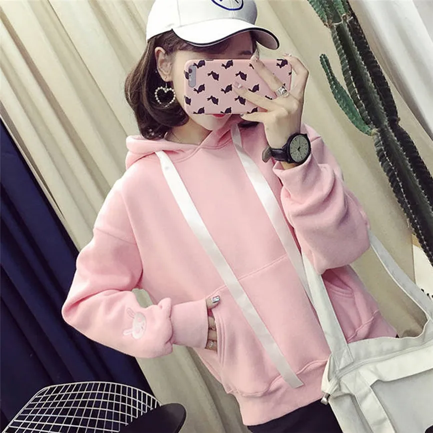 Толстовки женские модные Kawaii толстовка с заячьими ушками топ капюшоном Блузка