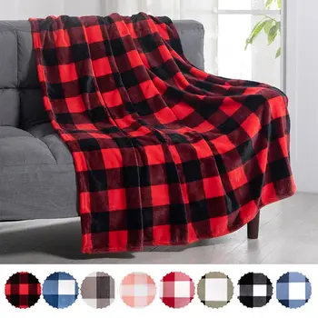 

Flannel Fleece Buffalo Checker Blanket For Bed Super Soft Velvet Plaid Pattern Checkered Throw Lightweight Microfiber.