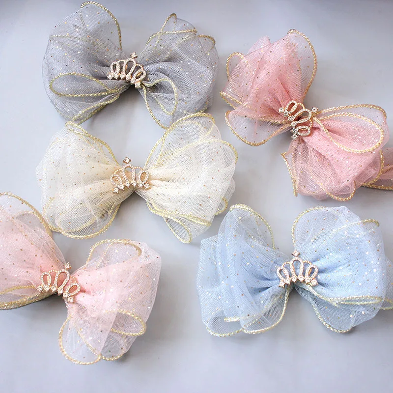 

Korean Fashion Children's Hairpin Headdress Beautiful Girl Princess Mesh Bowknot Crown Hair Clip Birthday Gifts Hair Accessories