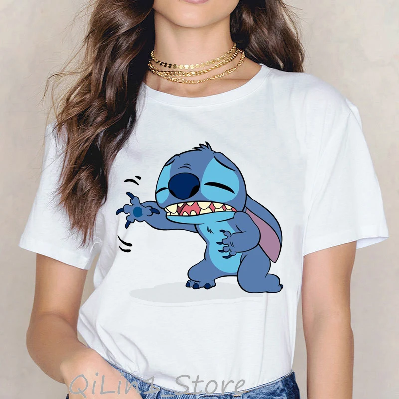 LILO STITCH футболка женские летние топы белая harajuku Kawaii одежда футболка femme прекрасный мультфильм Повседневная печать женская футболка - Цвет: 80203