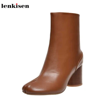 

Lenkisen hot Internet star genuine leather round toe high heels solid fashion streetwear winter keep warm women ankle boots L15