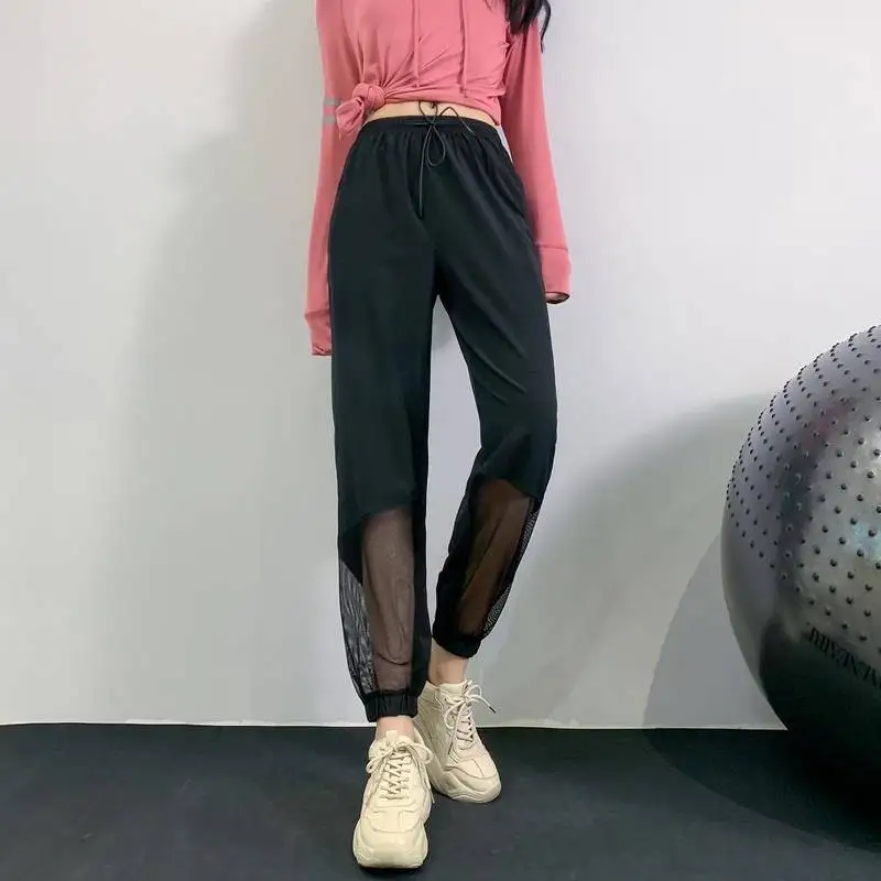 Joggers Women Pants Fashion Chiffon Patchwork Mesh Transparent Sweatpants Casual High Waist Trousers Streetwear Plus Size 4XL 84 | Женская