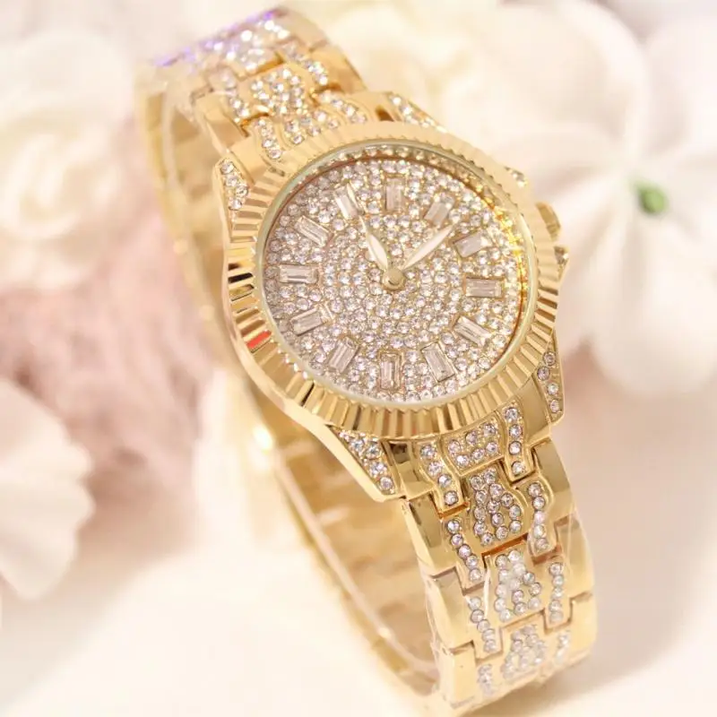 

Diamond Elegant Gold Women Watches Luxury Brand Rhinestone Ladies Watches Gold Clock Wrist Watches For Women Relogio Feminino