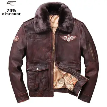 

2020 Retro Brown Men World War II Military Pilot Leather Jacket Plus Size 5XL Genuine Thick Cowhide Aviator Coat FREE SHIPPING