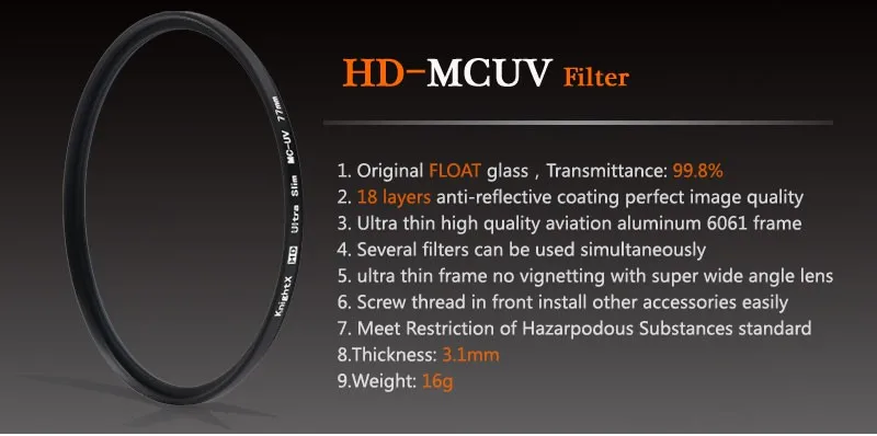 KnightX FLD UV CPL ND Star фильтр поляризатор красный объектив камеры фильтр GND для canon eos sony nikon 49 52 55 58 62 67 72 77 мм цвет