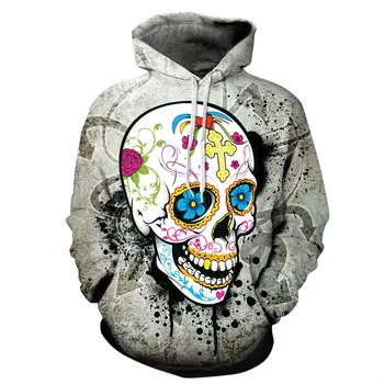 

Stretchy Punk Digital Print 3D Colorful Skull Head Pattern Hoodie Skateboard Sweartshirt Pullover Sudadera Hip Hop Hoodie