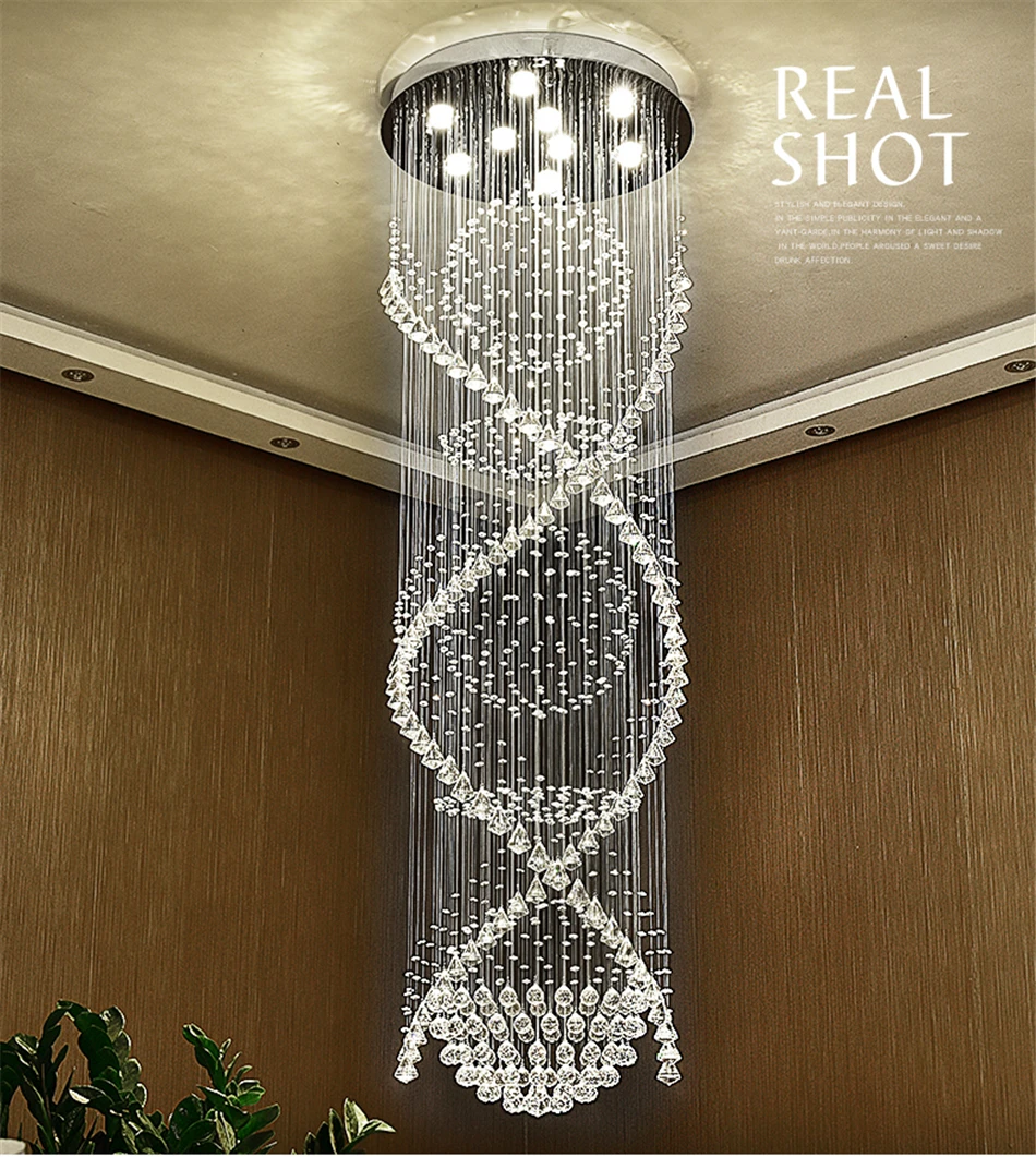 Long Crystal Chandelier For Staircase Luxury Design Cristal Lamp Modern Home Decor Indoor Lighting Living Room LED Light Fixture