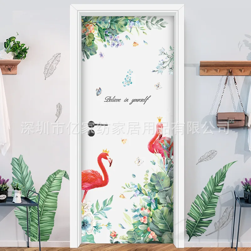 Creative INS Decoration Fresh Plant Door Stickers GIRL'S Heart Wall Stickers Rentals Transformation Cool Wardrobe Adhesive Paper