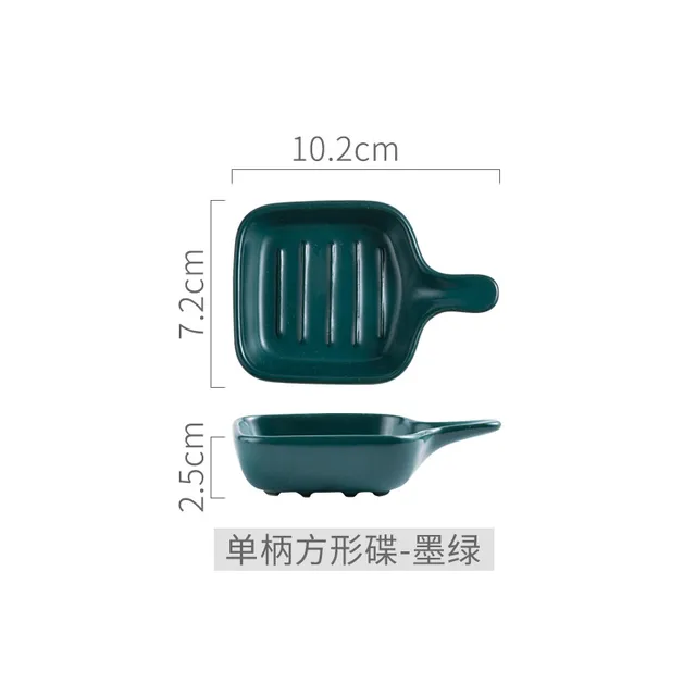 Ceramic Small Sauce Boat Dishes Japanese Sushi Wasabi Soy Sauce Snack Dish With Handle Mini Plate Porcelain Kitchen Tableware GREEN