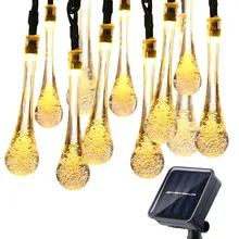 Guirlande solaire étanche 30led avec gouttelettes d'eau, 6.5m, décoration extérieure, jardin, noël, mariage, fête