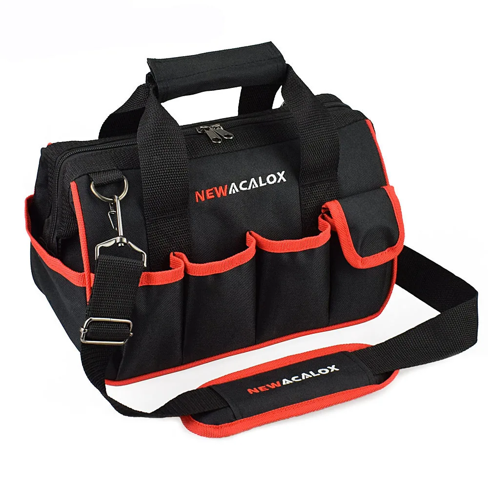 Black Tool Bag NEWACALOX 1" сумки для инструментов большой емкости сгущенные аппаратные средства Профессиональный ремонтный инструмент сумка 600D закрытый верх широкий рот электрика сумки - Цвет: Black Tool Bag