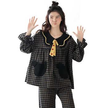 

2020 autumn new women's pajamas, pure cotton sweet style, long-sleeved thin home wear two-piece suit