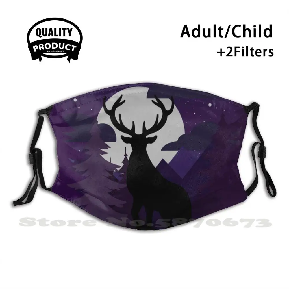 

The King Of The Forest Reusable Mouth Mask Washable Filter Anti Dust Face Masks Forest Stag Deer Animal Animals Wild Life Moon