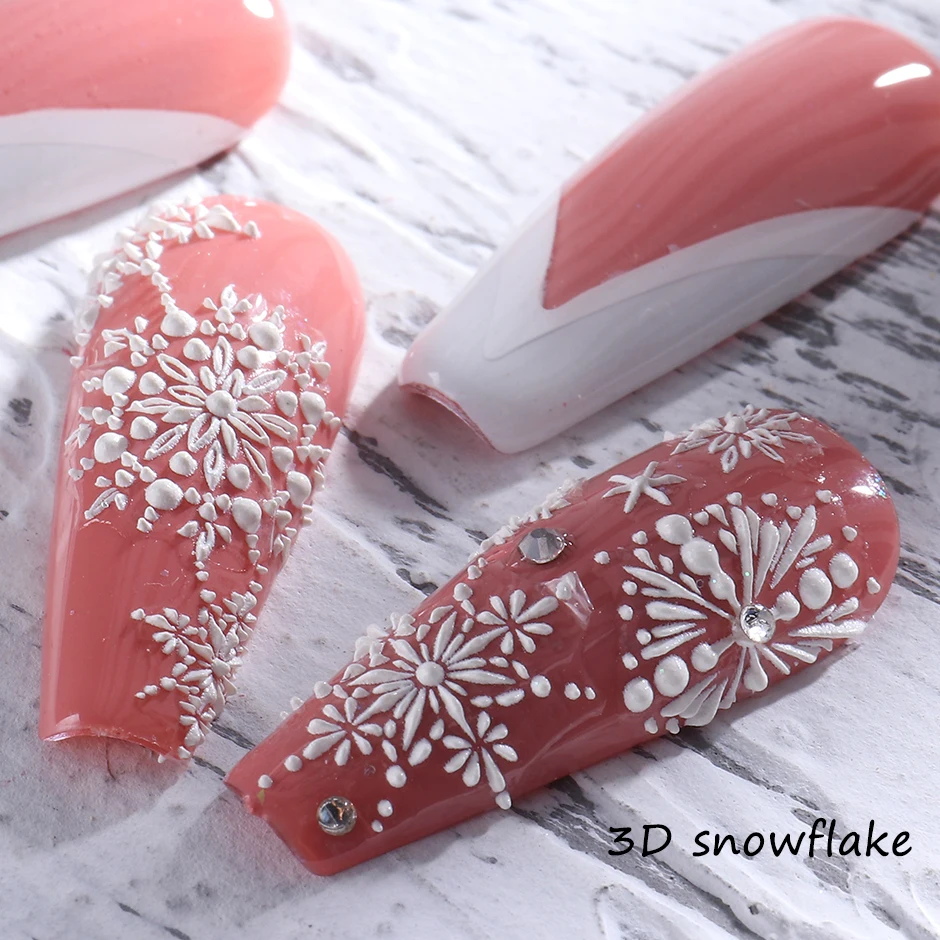 5D Winter Christmas Nail Art Decoration Sticker Embossed Charms Snowflakes French Nail Design Gel Polish Manicure Decals nail stickers nail art decoration nail decals