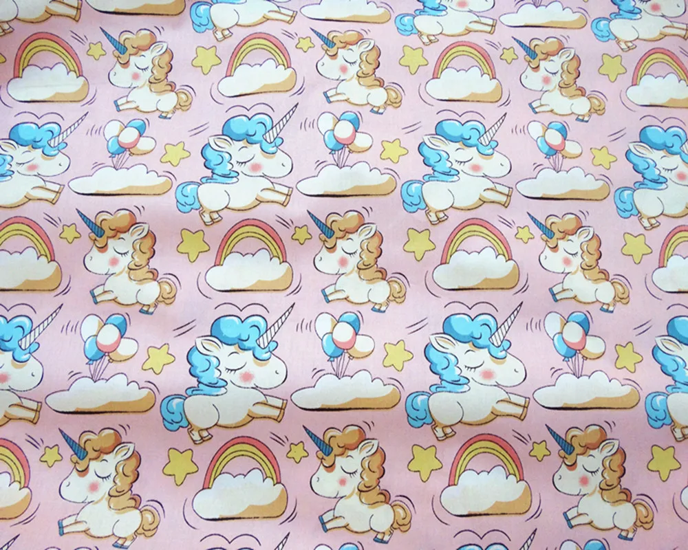 Cotton Fabric -1 Хлопковая ткань с принтом единорога и звезды для маленьких девочек, хлопковая саржевая ткань для самостоятельного шитья, Лоскутная Ткань, простыня, ткань 160*100 см - Цвет: Cotton Fabric -1