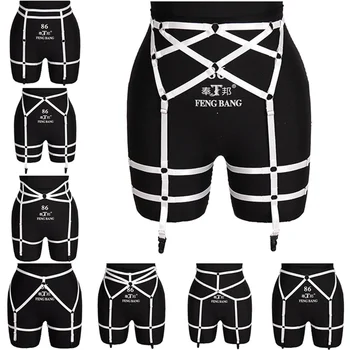 

White Body Harness Garter Belt Women Cage High Waist Bondage Stockings Suspender Harajuku Goth Elastic Adjust Strappy Belt