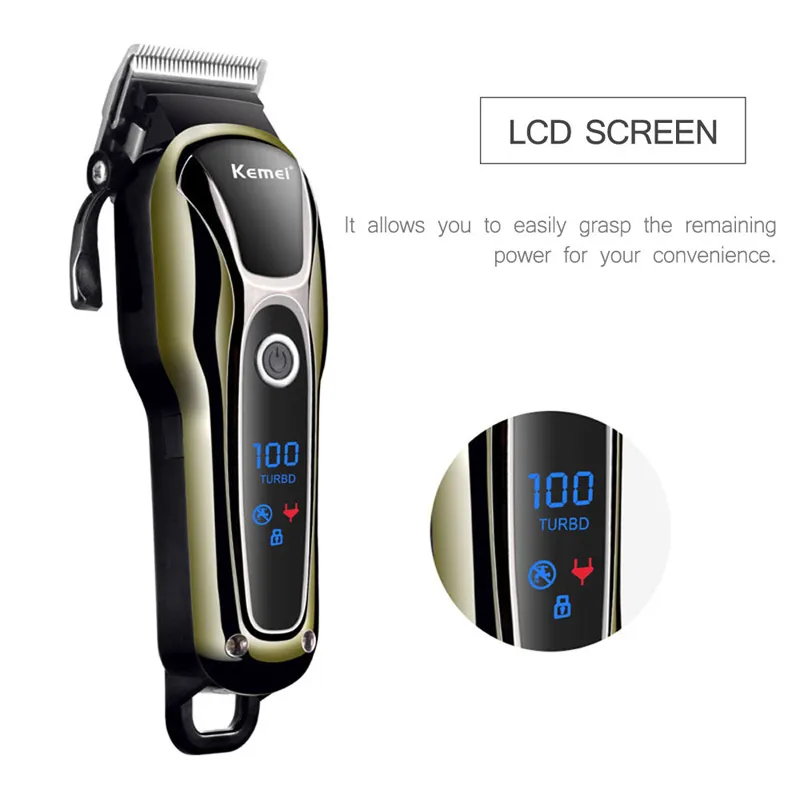 Kemei Hair Trimmer Cordless Electric Trimmer Rechargeable Hair Cutter Machine Professional LCD Display Hair Clipper KM-1990 38D