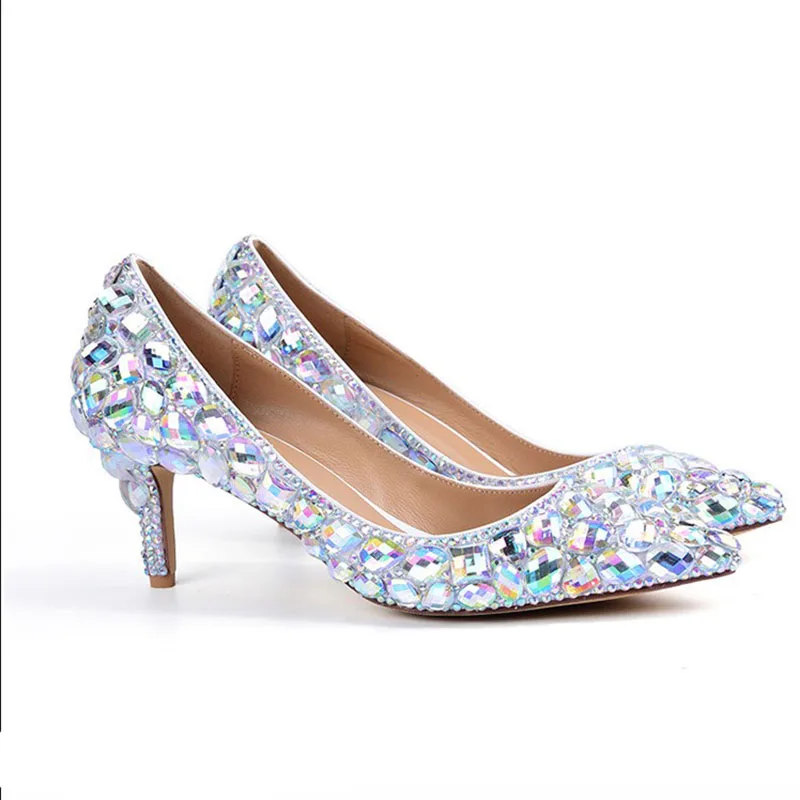 Г., туфли-лодочки ручной работы на высоком каблуке, украшенные кристаллами Свадебные туфли для невесты на среднем каблуке 2 дюйма