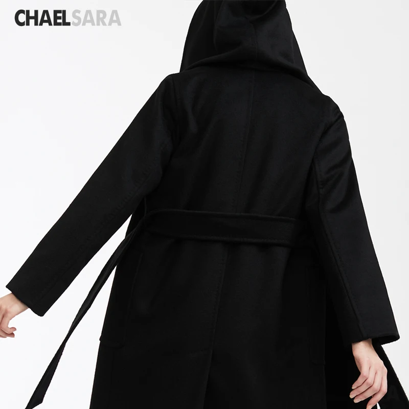 Зимнее женское пальто, Женское пальто, теплая Талия, с капюшоном, женское длинное пальто с поясом, шерстяное пальто, ветровка