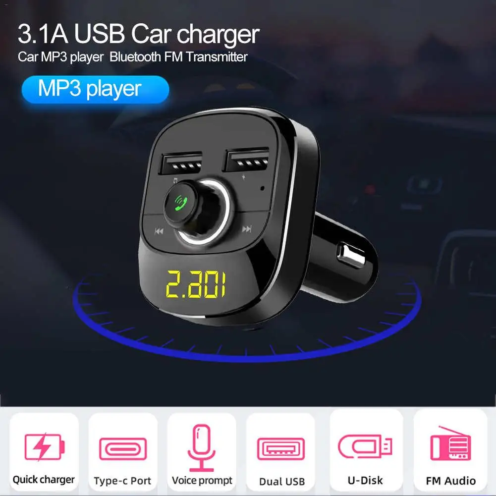 Car MP3 Player Bluetooth FM Transmitter Kit Hands-Free 3.1A Dual USB Car Charger Smart MP3 Player Dual USB Charging