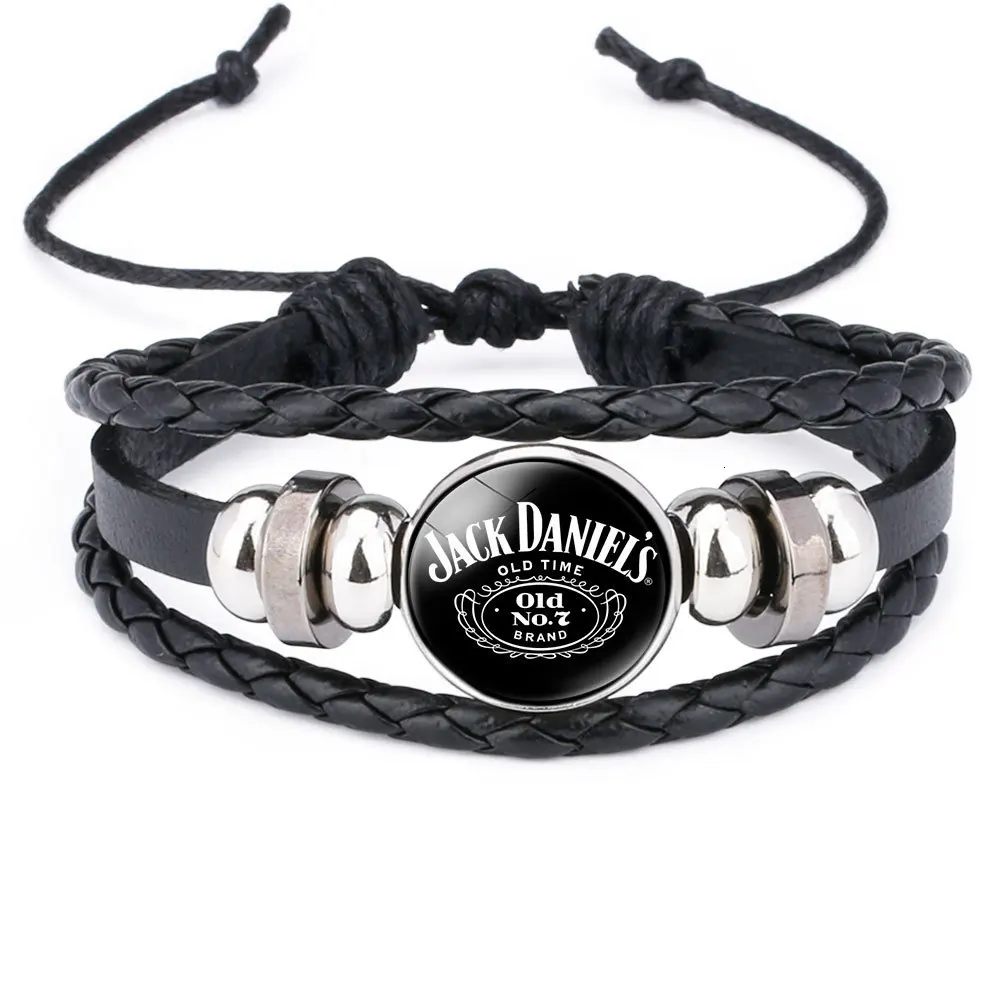 Новинка, кожаные браслеты Jack Daniels, ручная работа, плетеные браслеты для мужчин и мальчиков, готический браслет, браслет Древо жизни