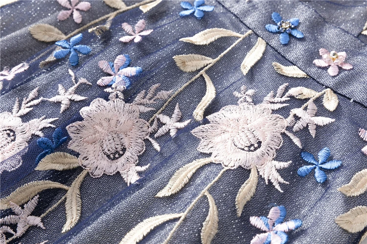 Женская одежда элегантное платье Новое вышитое Сетчатое Бисероплетение Vestidos О-образным вырезом с высокой талией, из лоскутов тонкое женское цельное платье