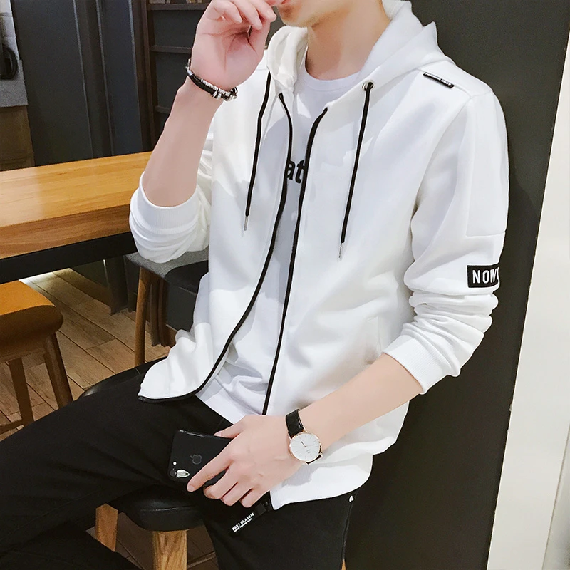 Men Chic Pullover Coat Jacket Loose Fit Korea Style Cotton Hooded Tops Blouses 