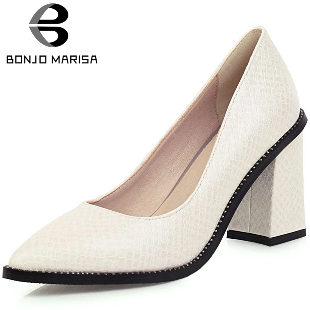 

BONJOMARISA New Fashion Lady Pumps Pointed Toe Sewing Shallow Slip On Leisure Pumps Women High Heel Spring Office Shoes Woman