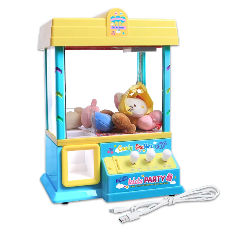 Children Catch Crane Machine Toy Candy Machine yin le jia Doll Claw Machine USB Game Console Pink