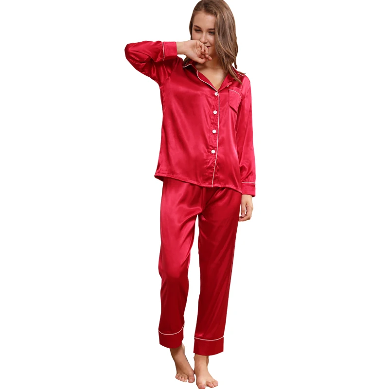 2019 New Couple Pajama Sets Long Sleeve Thin Ice Silk Pajamas for Men Sleepwear Sexy Mens Pajama Set Mens Sexy Pajamas Sleepwear