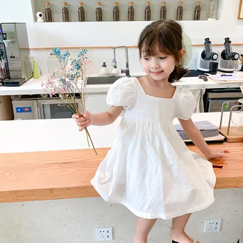 

Summer Baby Girl Dress Kids Short Puff Sleeves Cotton Flower Dresses Vestidos White Dress for Girl Children Girls Party Clothes