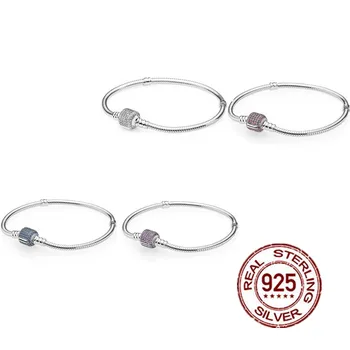 

Original Pan 925 Sterling Silver Moments Sparkling Pave Snake Bracelet Fashion Women Bead Charm Bangles Gift DIY Jewelry
