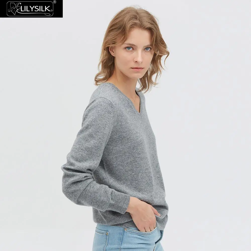 LilySilk свитер PureCashmere с v-образным вырезом и длинным рукавом пуловер супер мягкий женский
