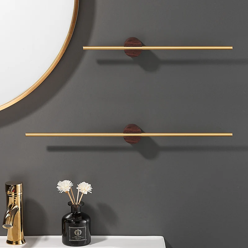 

Nordic Creative Solid Wooden Brass Towel Rack Simple Wall-mounted Storage Holder Adjustable Rustproof Bathroom Kitchen Shelf