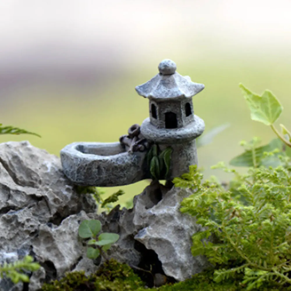 Figurines Pond Tower Lawn Decor Landscape Garden Miniature Lifelike Resin Courtyard DIY Micro Landscape Toys Mini Bonsai Crafts