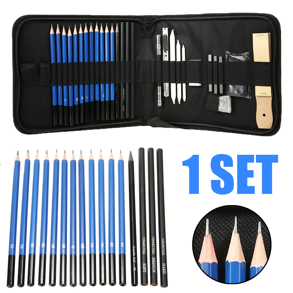 

1 Set New Sketching Drawing Art Artists Pencil Graphite Charcoal Student Stick 8B 6B 5B 4B 3B 2B B HB 2H 3H 4H 5H