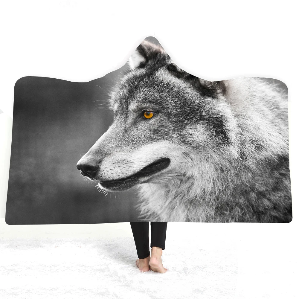 

Wolf Hooded Blanket Tribal Animal Sherpa Wearable Blanket Adults Geometric Colorful Throw Blanket Dropship