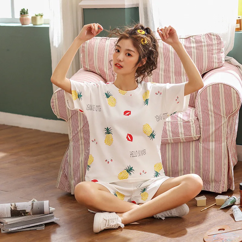 

903 # Full Lip Red Pineapple Pullover JZ Short Sleeve Shorts Pajamas Homewear Set Series