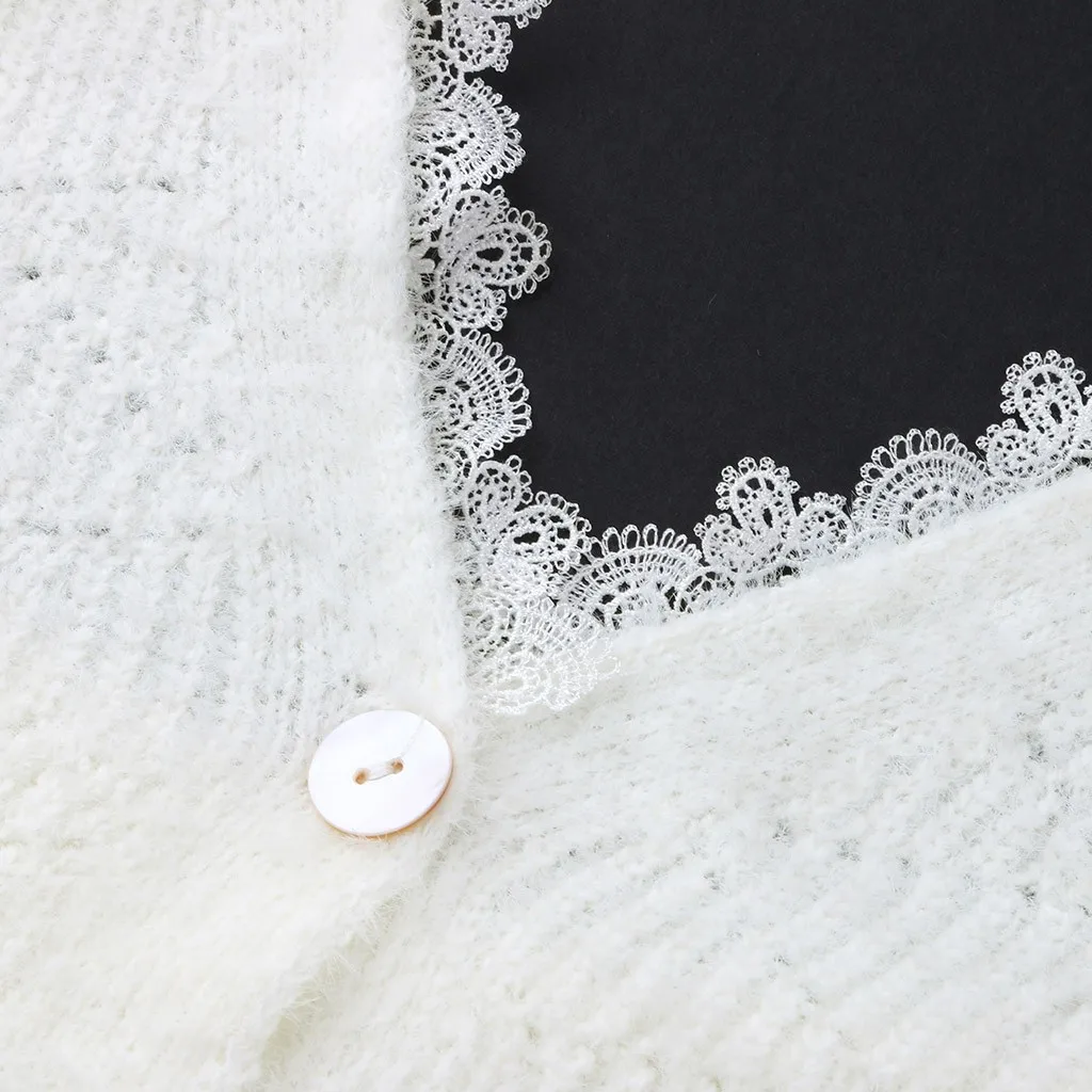 Pull femme nouveaute женский Одноцветный свитер с длинными рукавами и кружевным воротником из флиса с v-образным вырезом и пуговицами