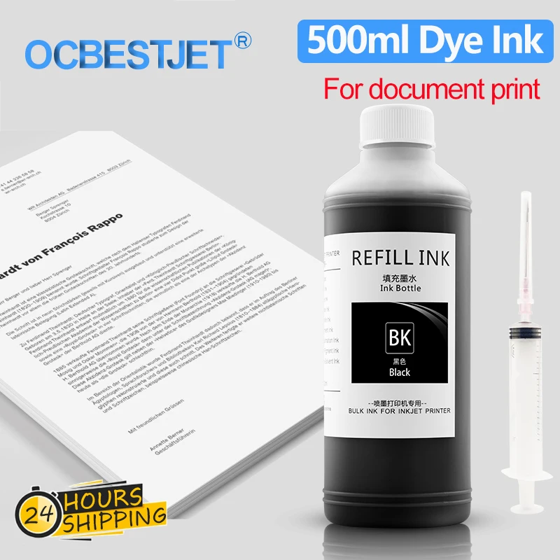 500ml Bulk Black Refill Dye Ink For Hp Epson Canon Brother Inkjet