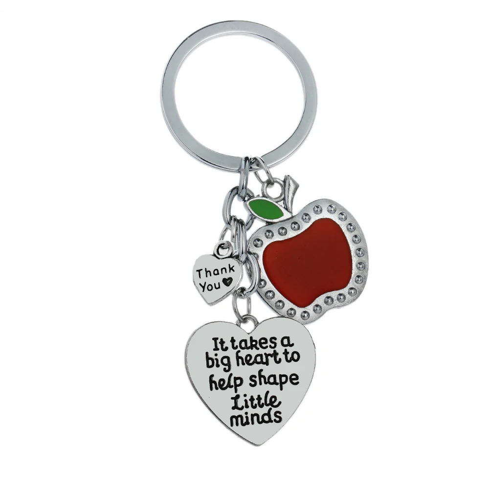 

36PC It Takes A Big Heart To Help Shape Little Minds Keyrings Red Apple Thank You Charm Pendant Teacher's Day Gifts Keychain Hot